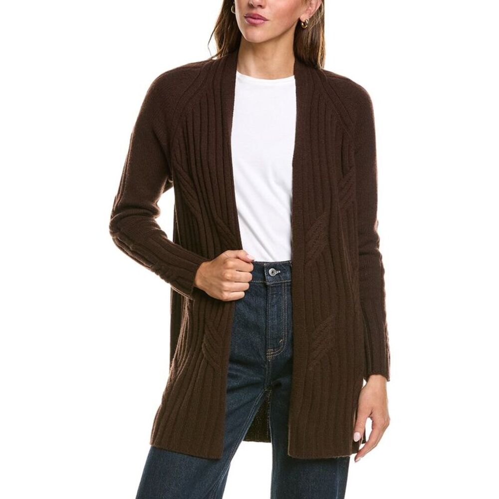 Forte Cashmere Womens  Luxe Cable 100% Cashmere Cardigan, Brown